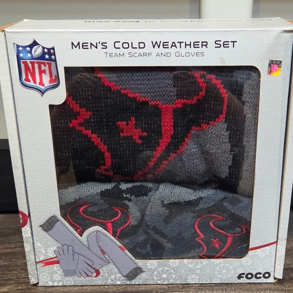 FOCO NFL Houston Texans Cold Weather Set Mens OS Grey New Scarf and Gloves 2pc